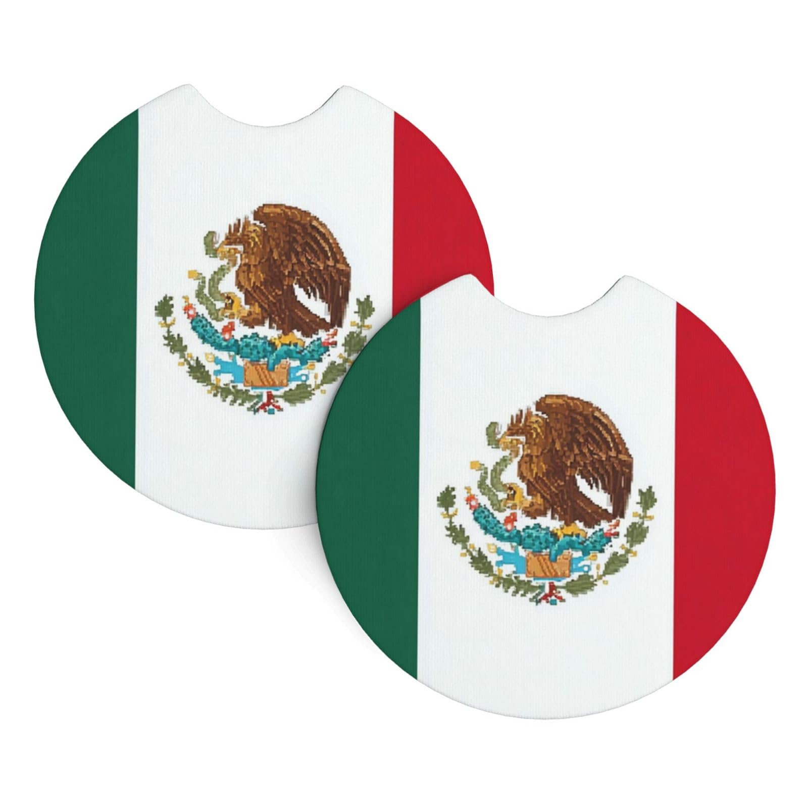 2 Pack Car Cup Holder Coasters 2.7 Inch Universal Anti-Slip Shockproof Car Cup Holder Insert Flag of Mexico Car Coasters Drink Coasters Cup Holder Coasters for Car Accessories