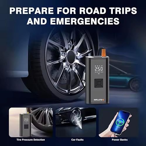 Miniatura 8 de Compresor de aire portátil para inflador de neumáticos, bomba de aire inalámbrica de 160 PSI para neumáticos de automóvil con manómetro digital +