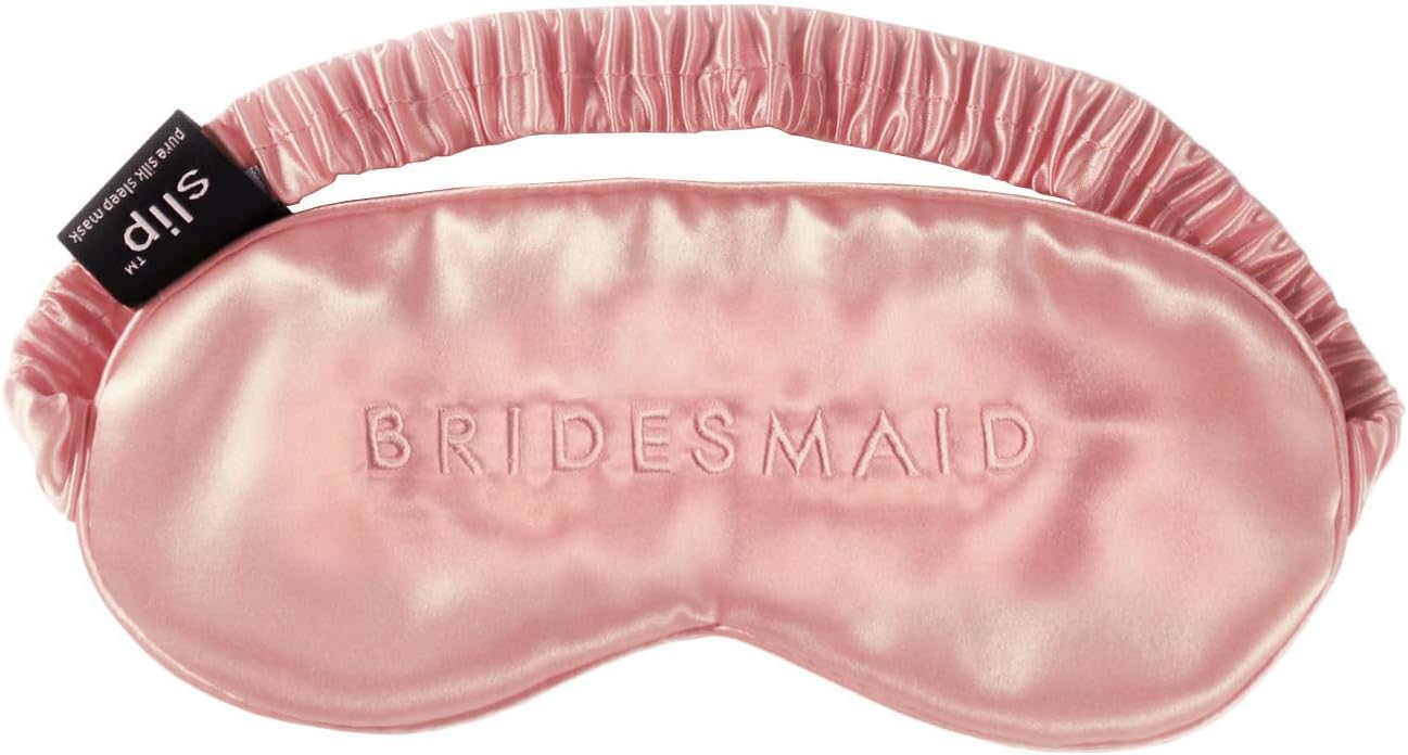 Slip Silk Sleep Mask, Bridesmaid Pink Embroidered (One Size) - 100% Pure Mulberry 22 Momme Silk Eye Mask - Comfortable Sleeping Mask with Elastic Band + Pure Silk Filler and Internal Liner