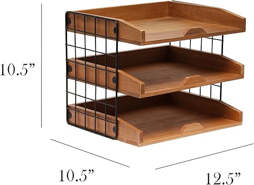 Miniatura 2 de Elegant Designs HG1022-NWD - Organizador de escritorio de madera para oficina en casa, bandeja para cartas de correo con 3 estantes, madera natural
