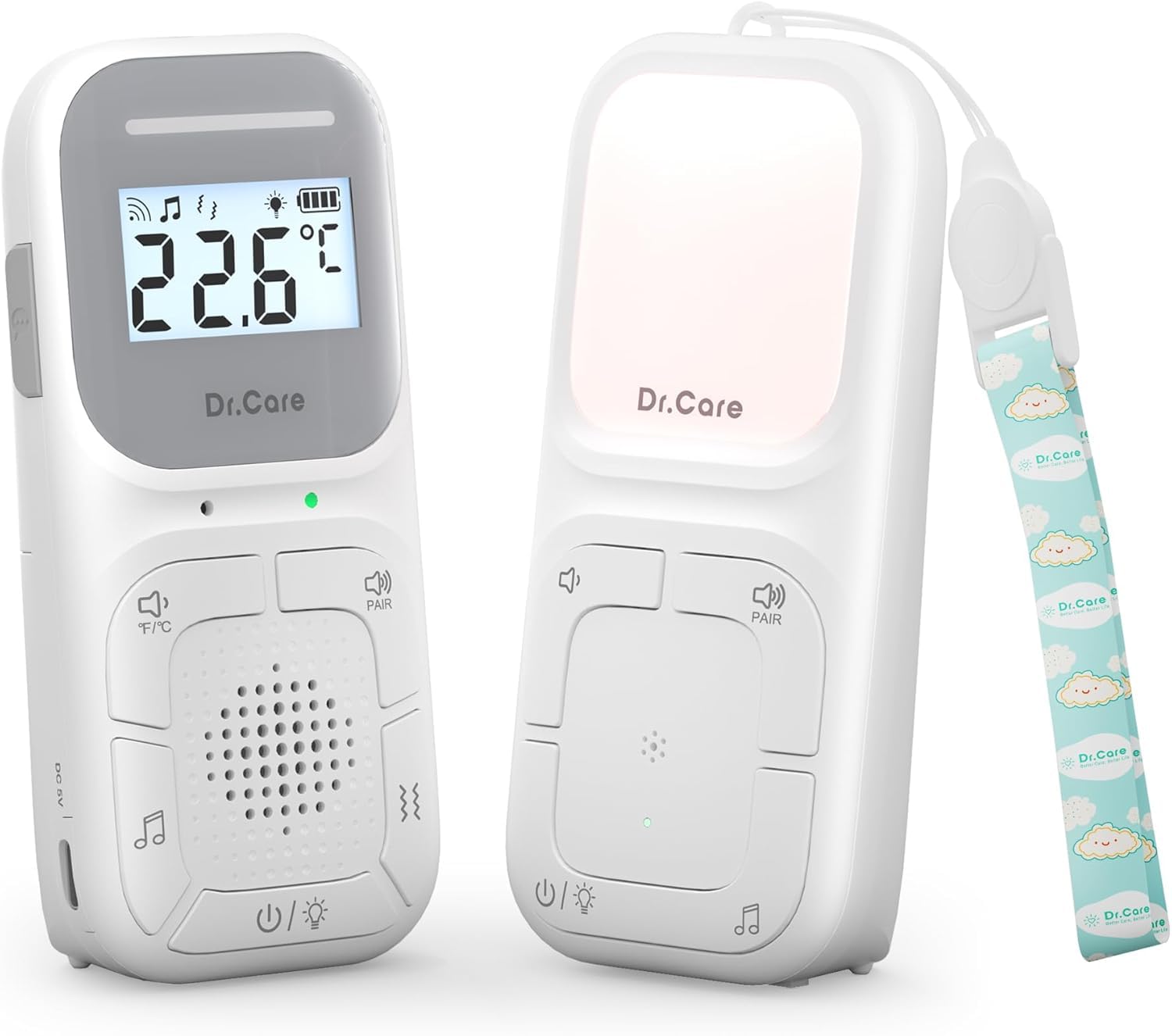 Dr.Care Neo Go Monitor Audio Portatile Bambini 300m, Batteria Giorno-Notte, Comunicazione Bidirezionale, VOX, Luce Notturna