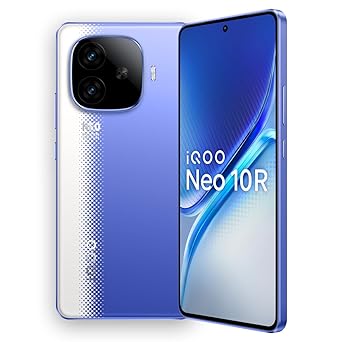 iQOO Neo 10R 5G (Raging Blue, 8GB RAM, 256GB Storage) | Snapdragon 8s Gen 3 Processor | India's Slimmest 6400mAh Battery Smartphone | Segment's Most Stable 90FPS for 5 Hours - image, photos