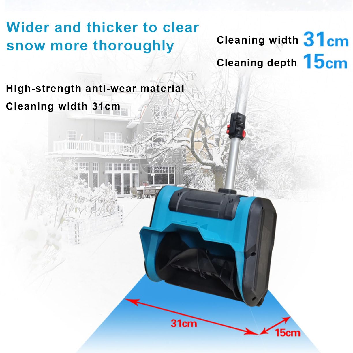 Pala da Neve Elettrica Portatile con Batteria al Litio Senza Fili, Larghezza di Pulizia 31 Cm Pala da Neve per Pulizia Rapida, Manico Regolabile 21 V/3,0 Ah per Patio Comunitario