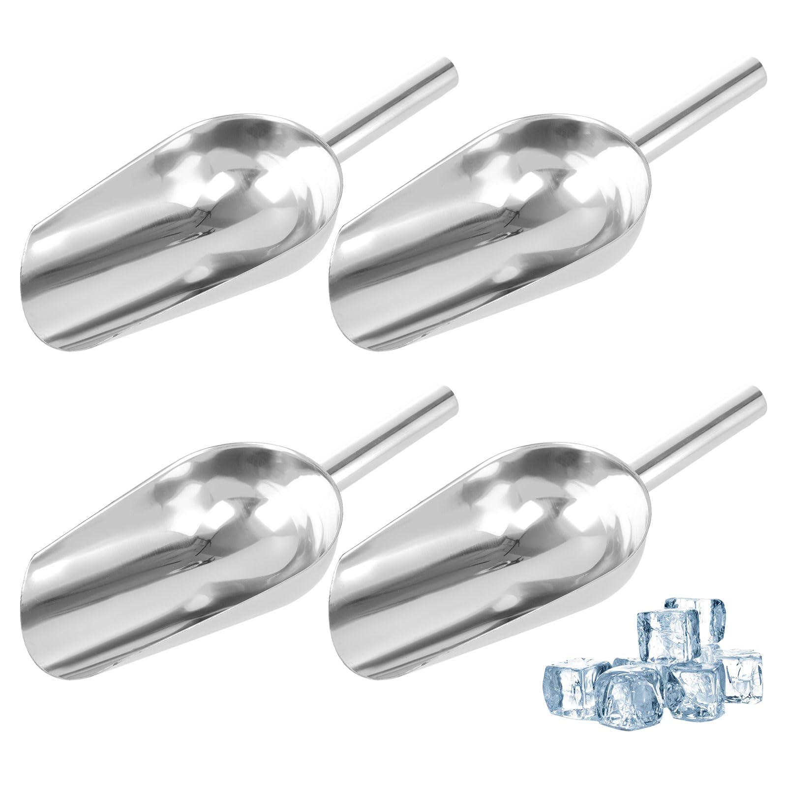 SHUESS 8oz Stainless Steel Ice Scoop - 4 Pcs Metal Scoops for Food - Sweet Scoops for Pick n Mix and More, 25 cm / 9.84 inches (Silver)
