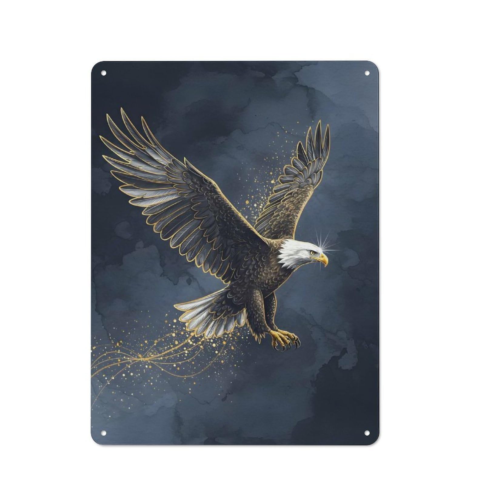 Metal Sign 40x30cm with Majestic Eagle in Flight with Golden Accents for Hallway Wall, Rustic Decor, for Wall Display Collectors