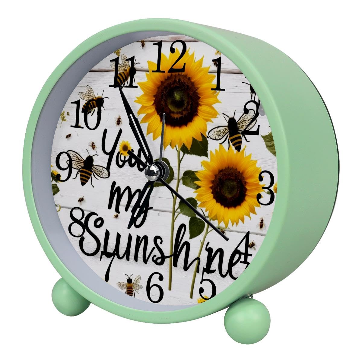 Alarm Clock Sunshine Sunflowers, Silent Non-Ticking with Night Light