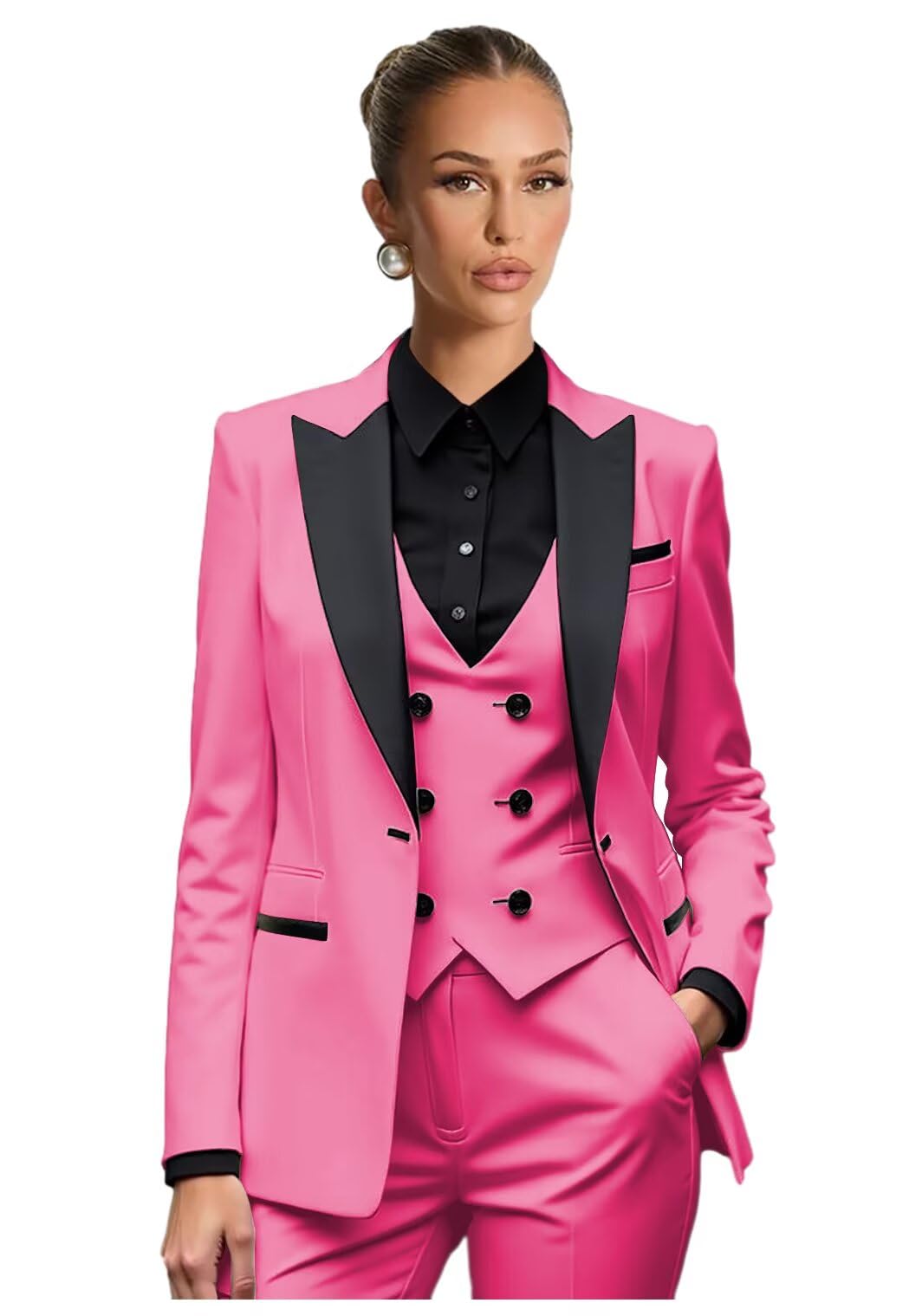 Formal Suits for Women 3 Piece Double Breasted Womens Suit Business Casual Peak Lapel Pant Suits for Women