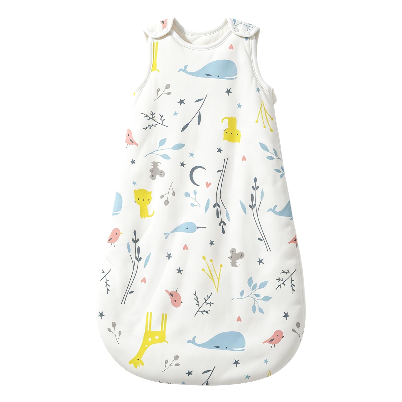 Mosebears Sacco nanna invernale per bambini, 2,5 Tog, 100% cotone, diverse dimensioni, dalla nascita fino a 18 mesi, adatto per tutto l'anno, bianco con animaletti, 0-6 mesi