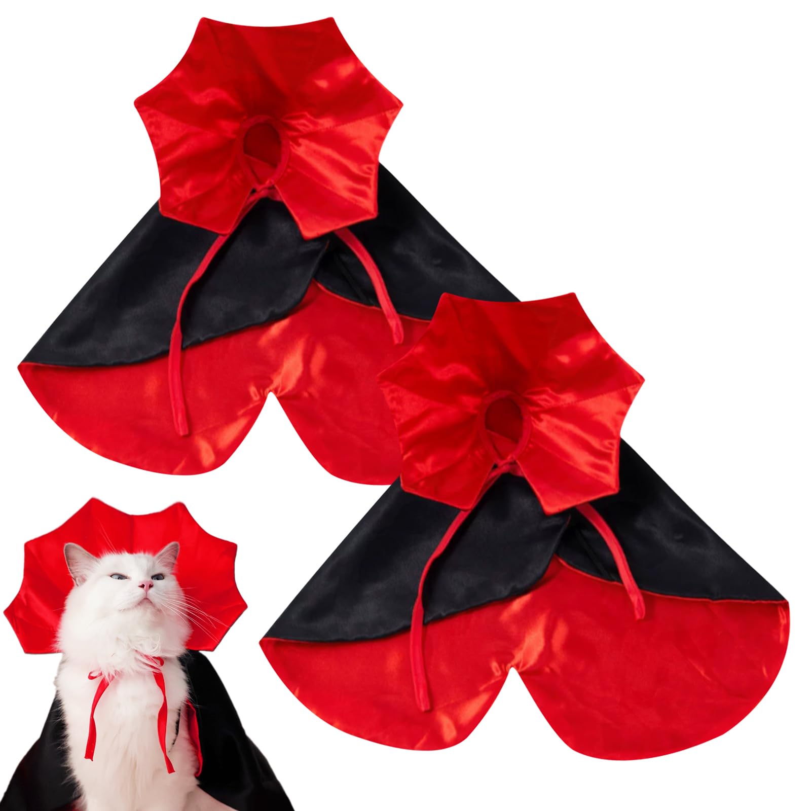 SAIIURV 2 Pcs Pet Cape for Small Dogs and Cats Funny Halloween Cat Vampire Cape, Adjustable Strap