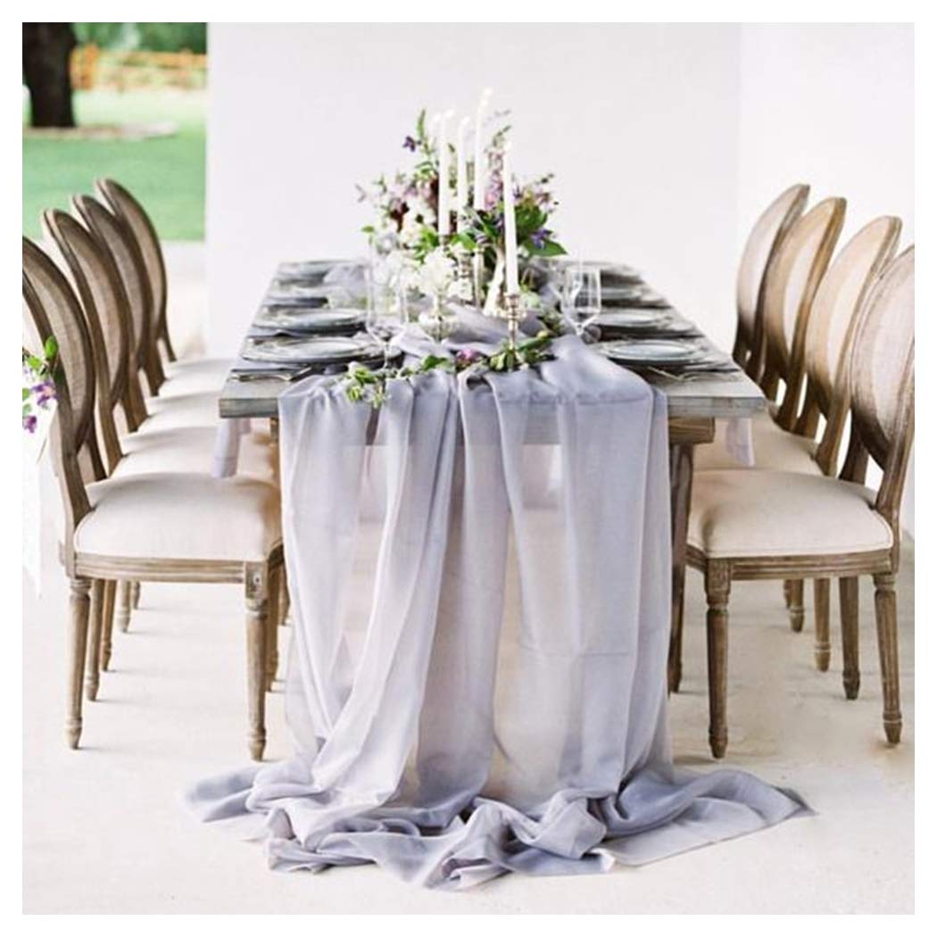SoarDream Camino de mesa de gasa gris 5 paquetes de 27.5 x 120 pulgadas romántico rústico camino de boda superpuesto transparente para decoración de fiesta de novia