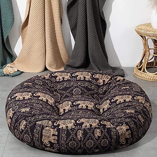 Meditation Cushion, Large Elephant Pattern Mandala Bohemian Style Floor Pillow, 32X32X6 Inch Square Cotton Linen Indian Seat Cushion Yoga Pillow For Floor Reading #TOP14