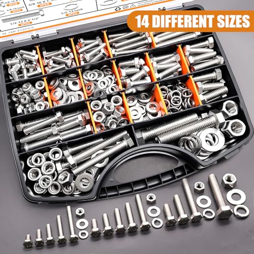image for mankk 312PCS Hex Bolts and Nuts Assortment Kit,4 Sizes (1/4-20,5/16-18