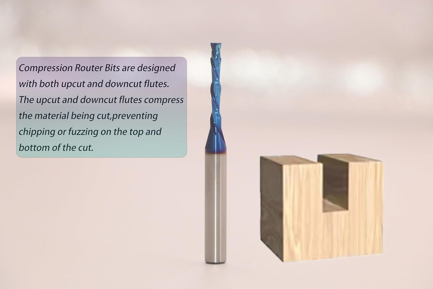 2-Flute Spiral Router Bits Up Down Compression Bit 1/8 inch Cutting Diameter, 1/4 inch Shank, 3/4 Inch CL ,2-1/2 Inch OVLCNC End Mill for Wood Carving C2184