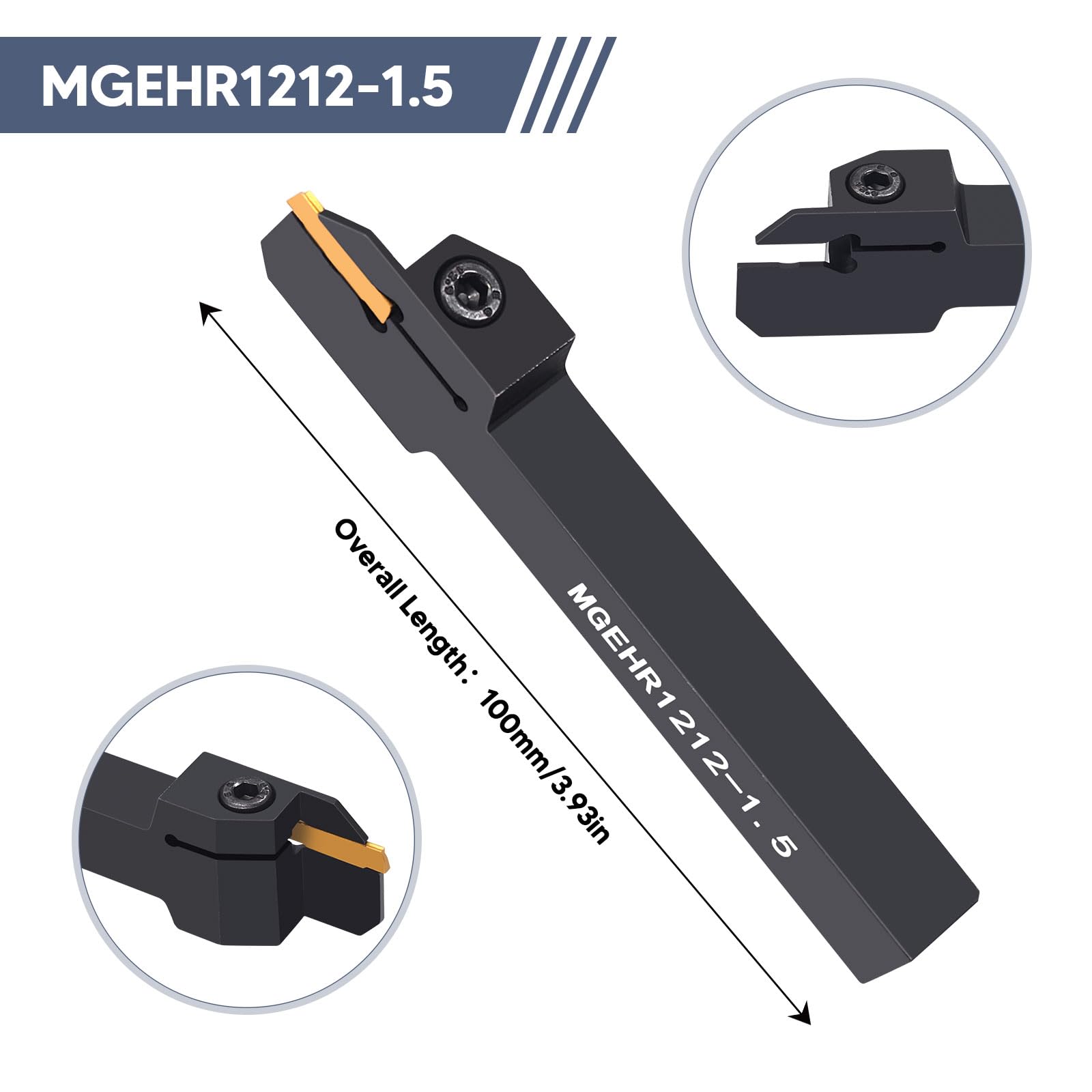 12x12mm Drehmeißel MGEHR1212-1.5 Abstechstahlhalter mit 10 Stück Wendeschneidplatten MGMN150-G für Drehmaschine (MGEHR1212-1.5)