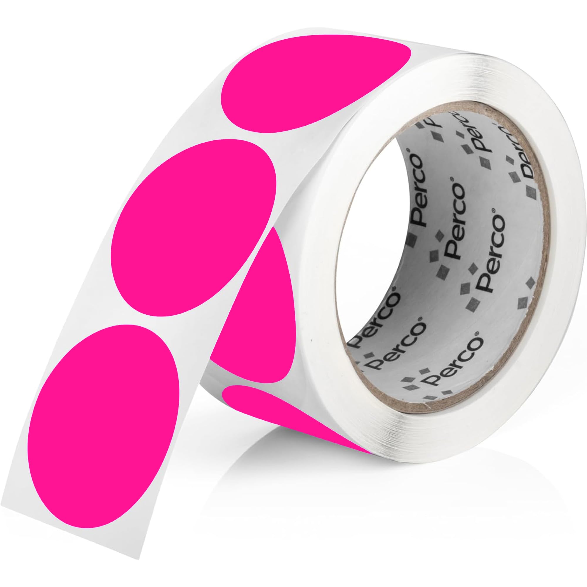 Perco Fluorescent Pink 2-Inch Round Circle Dot Sticker Labels with Easy Peel Perforation - 500 Labels per Roll - Strong Adhesion, Vibrant Colors for