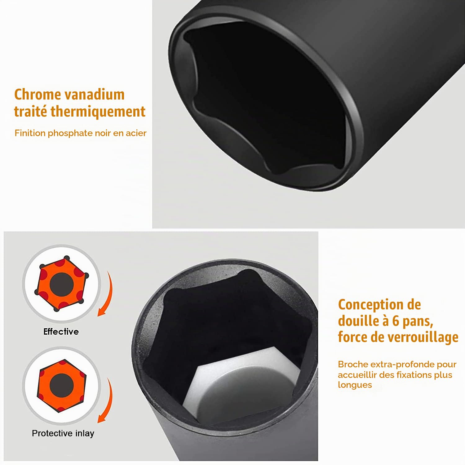 ACEBON Coffret de douilles à chocs 1/2", Spécial montage et démontage de roue, CR-V Matière, 17, 19, 21, 22 mm (4 pièces)