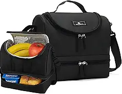 Bolsa Termica Marmita Lancheira Grande Pequena Academia Trabalho Escola Preta Térmica 2 Andares Compartimentos Divisória (Preta)