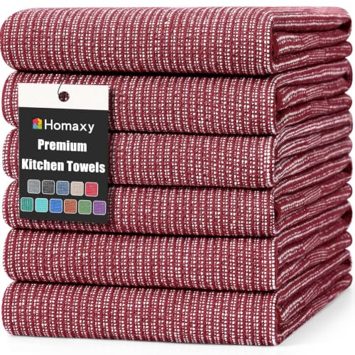 Homaxy 380 GSM Cotton Premium Kitchen Towels 6 Pack, 18"x 28", Burgundy