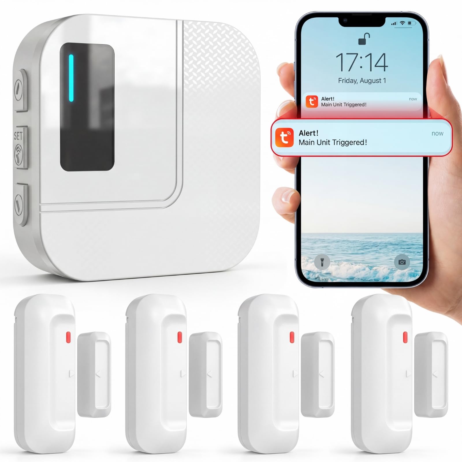 SanJie Door Sensor Alarm with APP Notifications 4 Sensor 1 Receiver 2.4GHz — image 1