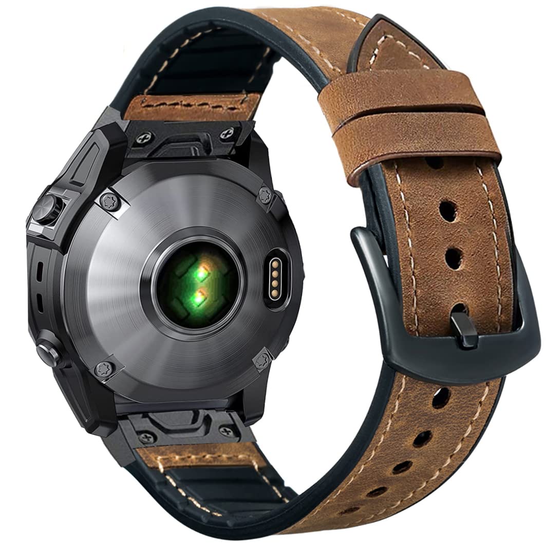 GARTOOLeather Watch Bands for Fenix 6 / Fenix 5 / Fenix 7, QuickFit 22mm Soft Genuine Leather with Silicone Sweatproof Wrist Strap for Garmin Fenix 6 Pro/Sapphire,EPIX 2