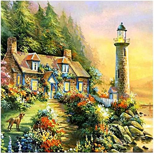 DIY 5D Diamond Painting Kits for Adults,Full Drill Diamond Embroidery Kit Home Wall Decor Wall Art Paint by Numbers Office Decor 12x12Inch(Lighthouse4-1)
