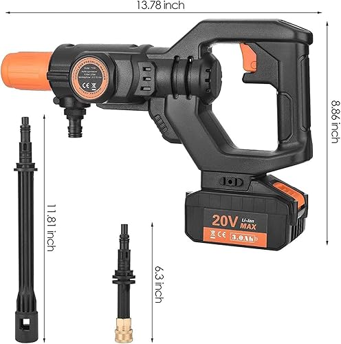 Miniatura 7 de Lavadora a presión inalámbrica, 20 V máx. 319 PSI Lavadora eléctrica inalámbrica con batería recargable de 2000 mAh, boquilla ajustable, limpiador a