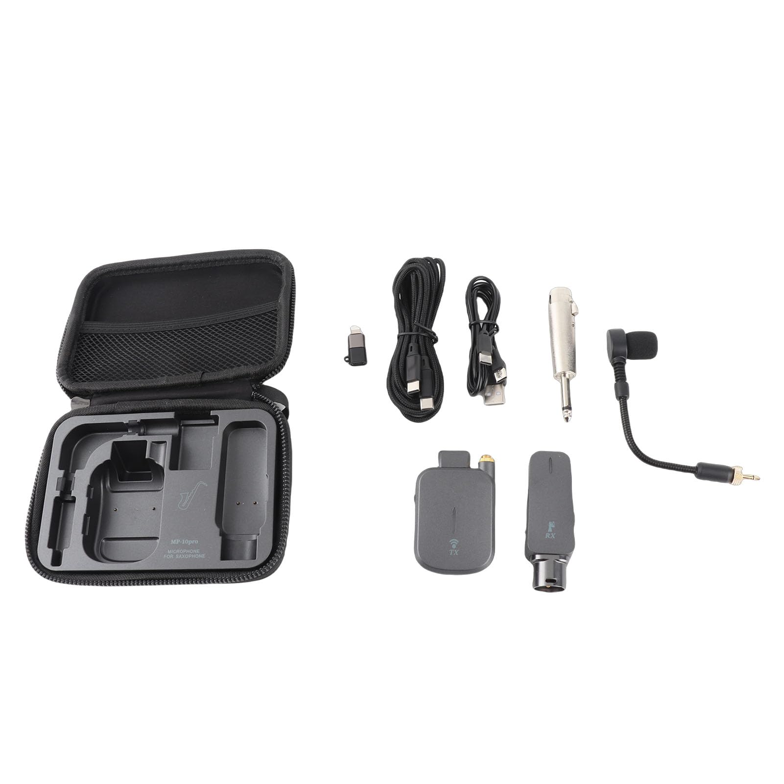 POENVFPO Drahtloses Saxophon-Mikrofonsystem, Digitaler Chip, 40 M, Stabile Übertragung, UHF 652–663 MHz, mit Sattem, Klarem Klang, für Saxophone, Trompeten, Hörner, Blasinstrumente
