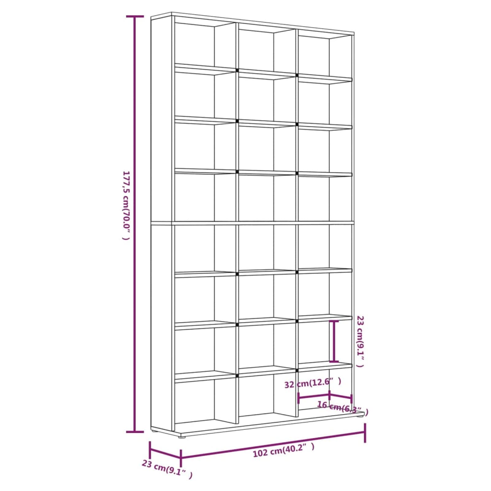 Lechnical Mobile Porta CD Grigio Sonoma 102x23x177,5 cm Legno Multistrato,Mobile Porta CD,Porta CD,Scaffalatura per CD