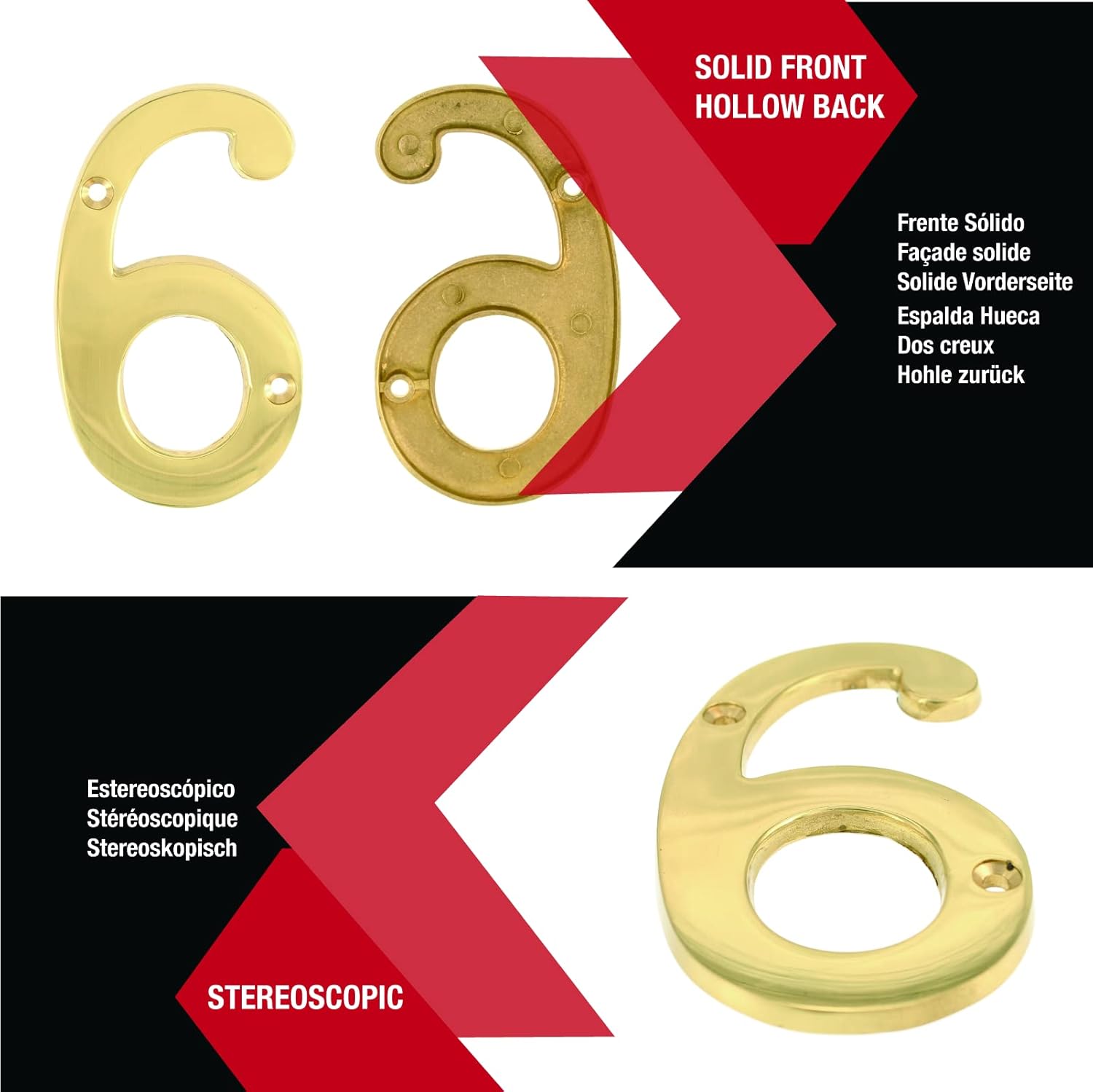 ZW Hardware A200 6 Inch Brass Bright Brass House Number 6