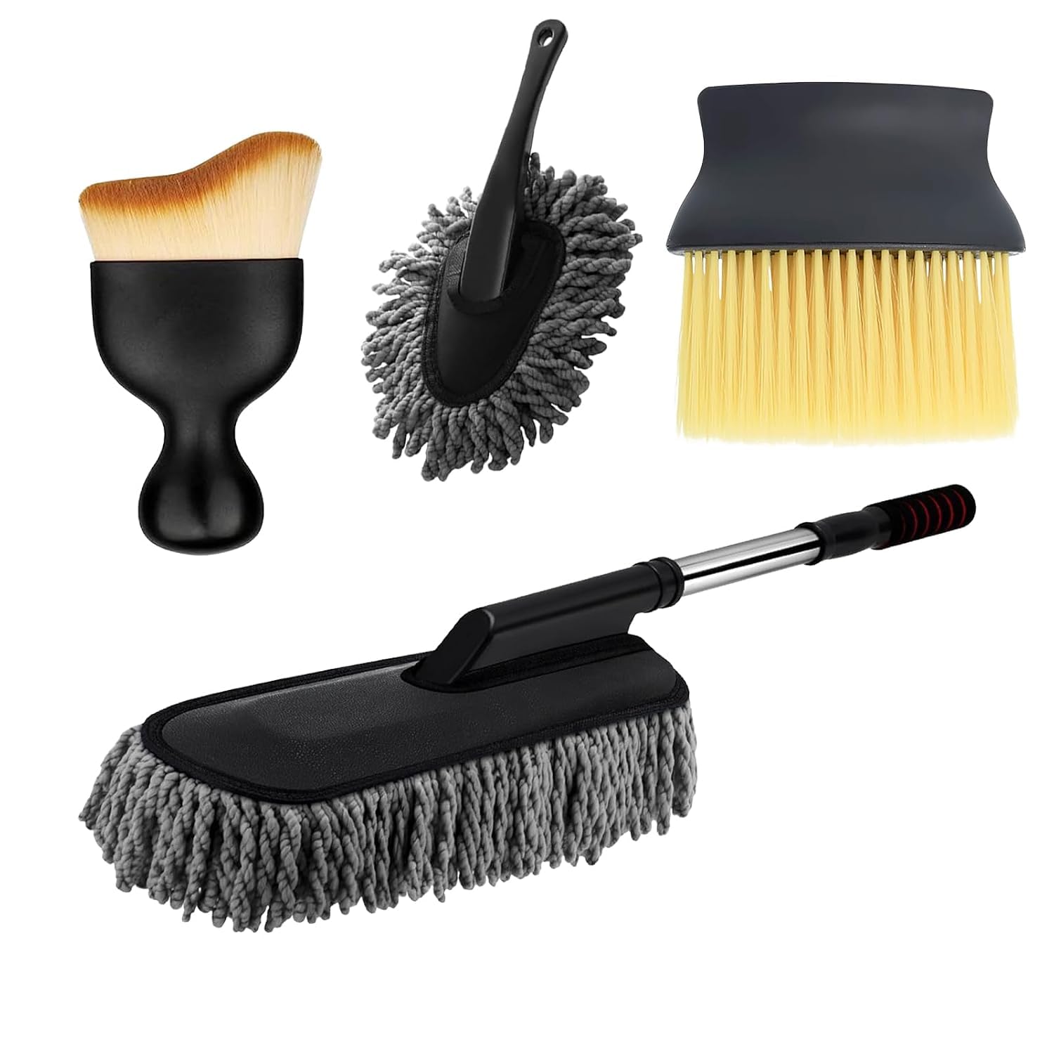 4 Pcs Car Cleaning Kit with Microfiber Duster & Detailing Brushes | Scratch-Free Cleaning, Long Handle Grip, Dust Trapping Fibres, Exterior Car Care, Reusable Mop Head-image-20