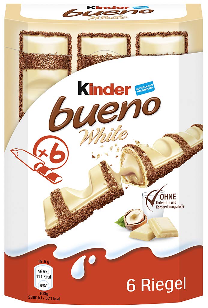 Ferrero kinder bueno White – Schokoriegel mit weißer Schokolade – 27 Packungen mit je 6 Einzelriegeln (27 x 117 g)