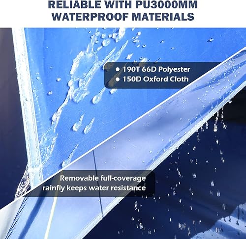 Miniatura 6 de Tienda de campaña para 3 personas para acampar, tienda de campaña pequeña con 2 puertas mejoradas y techo de media malla, tienda de campaña