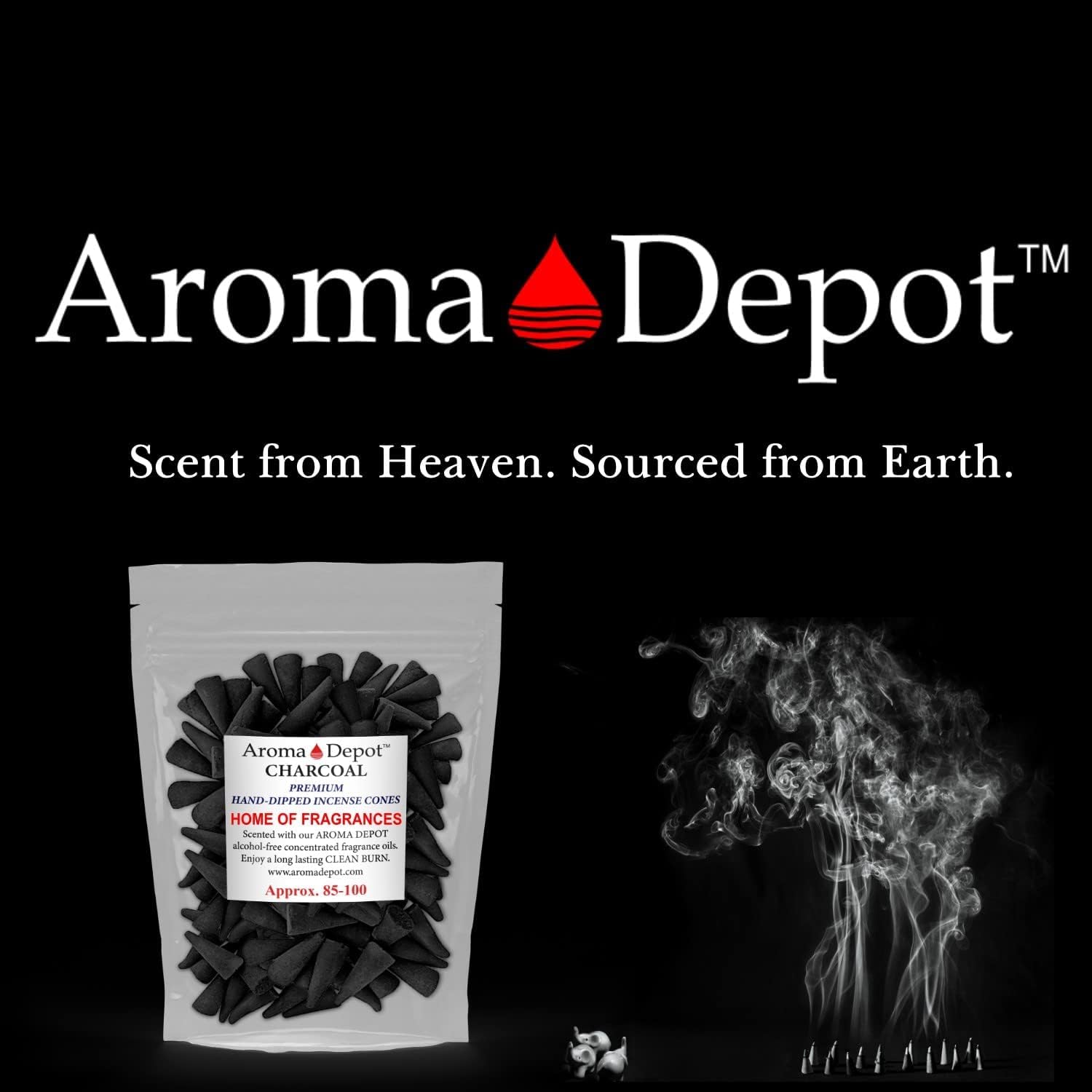 Patchouli Charcoal TOPFLOW Incense Cones (Approx. 480–500) – Hand-Dipped Aromatic Backflow/Top-Flow Cones for Heat-Safe Burners
