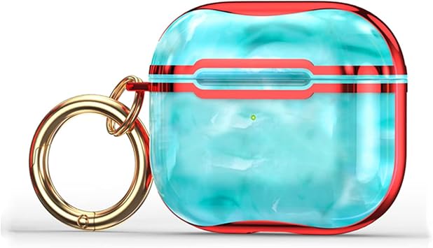 for Apple Airpods 3rd/Pro/2?1 Generation Case Protective Shockproof Cover with Keychain - Electroplated Marble Earphone Shell - Compatible with Wireless Charging Green + Red,for Airpods3