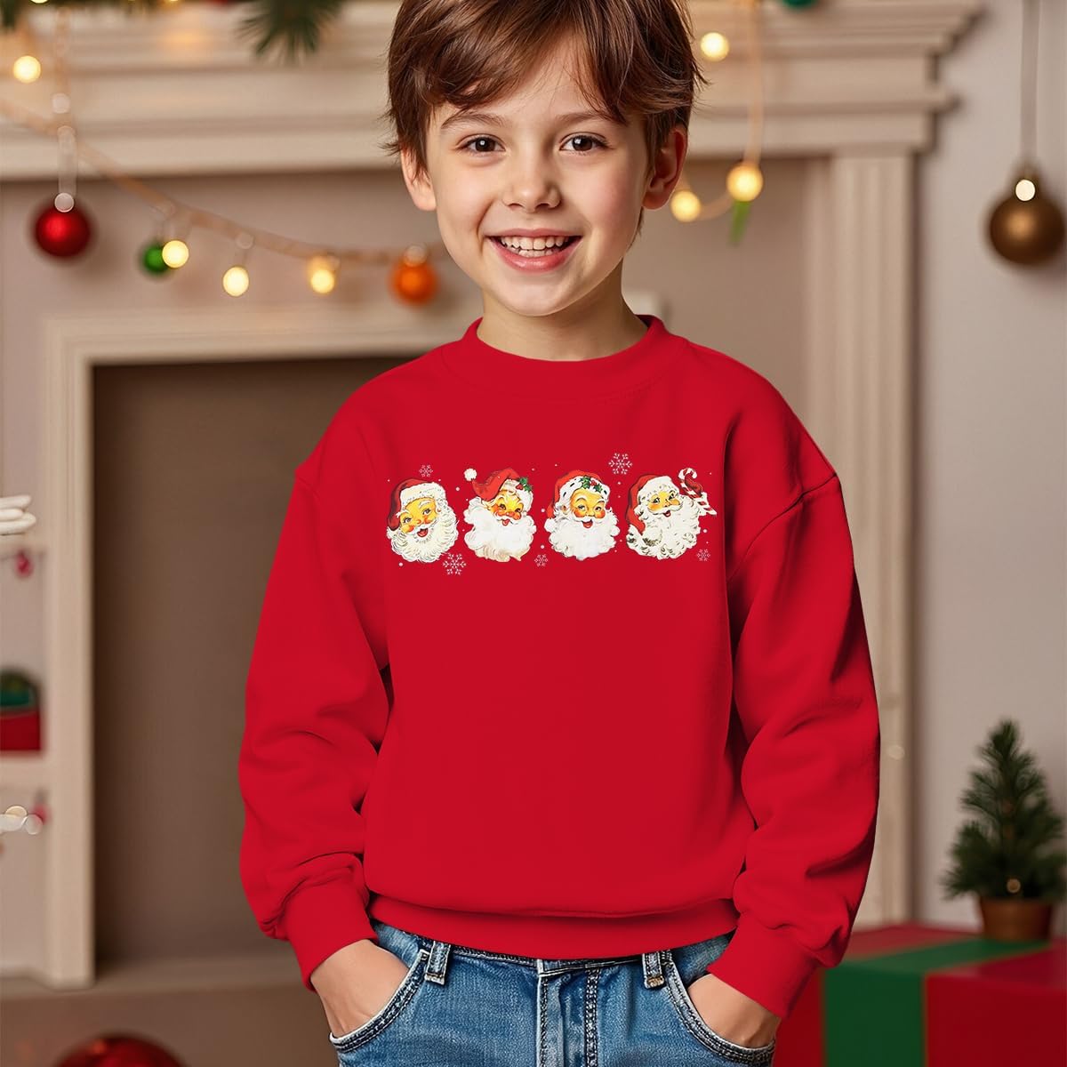 Christmas Sweatshirt for Girls Boys Xmas Santa Claus Graphic Pullover Kids Crewneck Long Sleeve Winter Holiday Outfit - Image 3