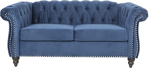 Miniatura 8 de LEVNARY Velvet Sofa, Chesterfield Tufted Upholstered 2 Seater Couch, Modern Loveseat Couch Classic Furniture for Living Room Bedroom (Blue)