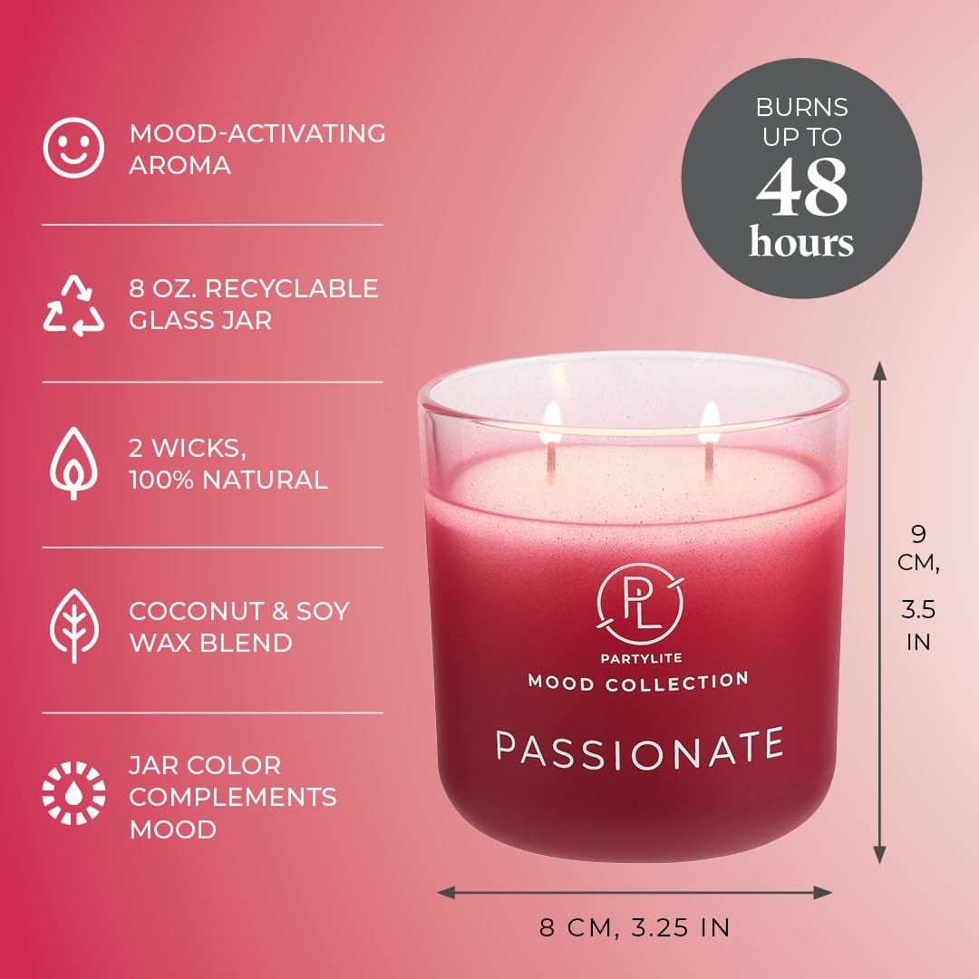 PartyLite Passionate Ombre Duftkerze im Glas, 2-Docht-Mood Collection, Meyer-Zitrone, Freesie und Zedernholzduft, 24–48 Stunden Brenndauer, romantische und luxuriöse Atmosphäre