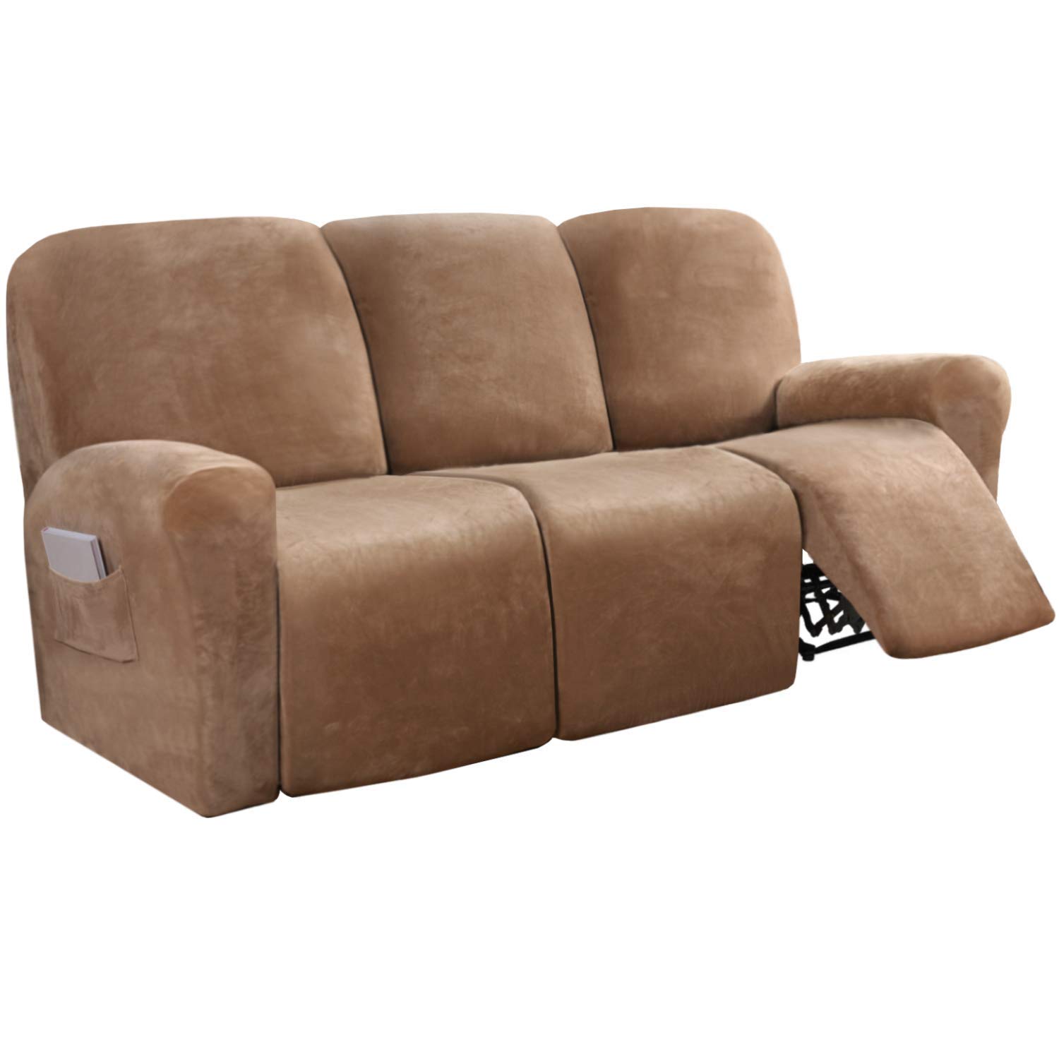 D&D EM Velvet 8 Piece Recliner Sofa Covers for 3 Cushion Couch Covers for 3 Seat Reclining Couchs Covers Furniture Covers for Reclining Sofa Feature Individual Back (Luggage)