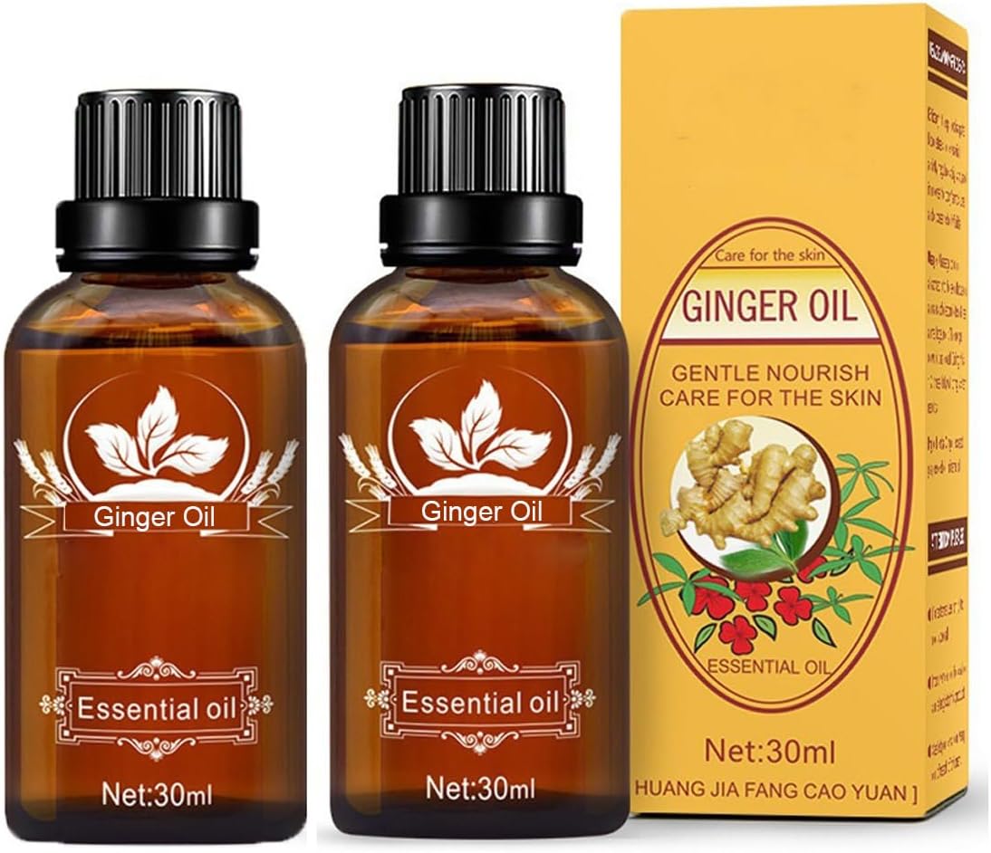 2 Pack Ginger Oil for Lymphatic Drainage, Vamotto Ginger Essential Oil for Swelling and Pain Skin Body Massage, Ginger Massage Oil Essential, SPA Ginger Essential Oils, Ginger Body Oil 30ML/Bottle