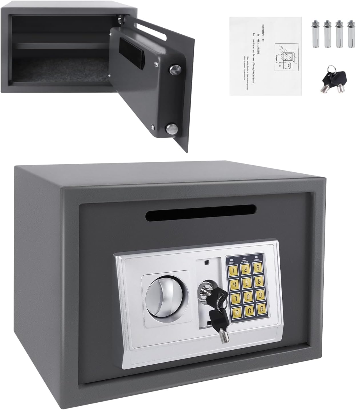 16L Security Box Electronic Digital Steel Safe Home Office Money Cash Safety Box With 2 Keys, Idea For Money Document Jewelry Passport, 35 X 25 X 25 CM, Grey