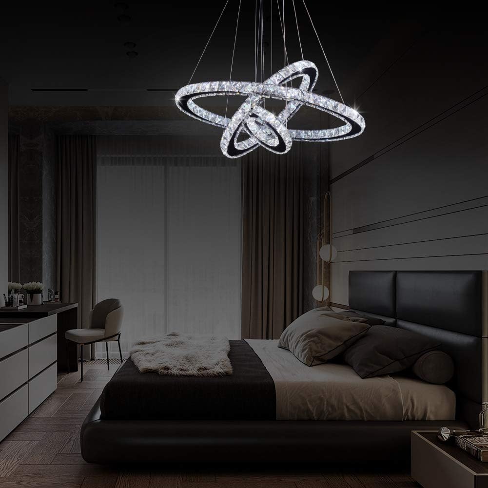 Up To 40% OFF Crystal Chandelier, 27.5 x 19.6 x 11.8 Dining Room Living Room Modern LED Ceiling Pendant Light Contemporary 3 Rings Adjustable Stainless Steel Lighting Fixtures (3r Cool White) Up To 50% OFF Crystal Chandelier, 27.5 x 19.6 x 11.8 Dining Room Living Room Modern LED Ceiling Pendant Light Contemporary 3 Rings Adjustable Stainless Steel Lighting Fixtures (3r Cool White)