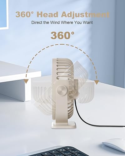 Vista 7 de TriPole Ventilador de Escritorio USB Pequeño Ventilador Personal Portátil, 3 Velocidades Ajustables Brisa Fuerte Mini Ventilador Eléctrico, Rotación