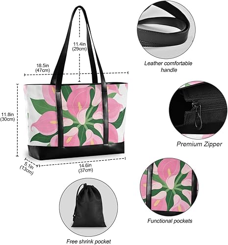 Miniatura 4 de KLL Vintage Pink Calla Lily Chic modern bag for women 14 with zipper briefcase bags Large Handbag for travel with tablet bolso de trabajo para mujer
