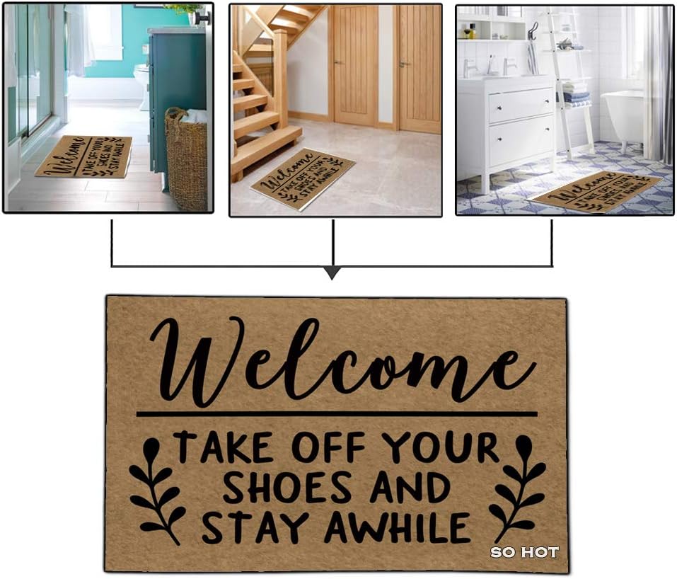 So Hot Funny Door mat Custom Indoor Welcome Take Off Your Shoes and Stay Awhile 18X30 Inch Home and Office Decorative Entry Rug Garden/Kitchen/Bedroom Mat Non-Slip Rubber