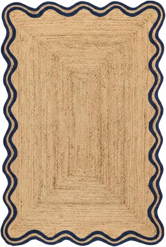 Scalloped Border Area Rug Rectangular Design Multi Size Color Options for Living Room Bedroom Home