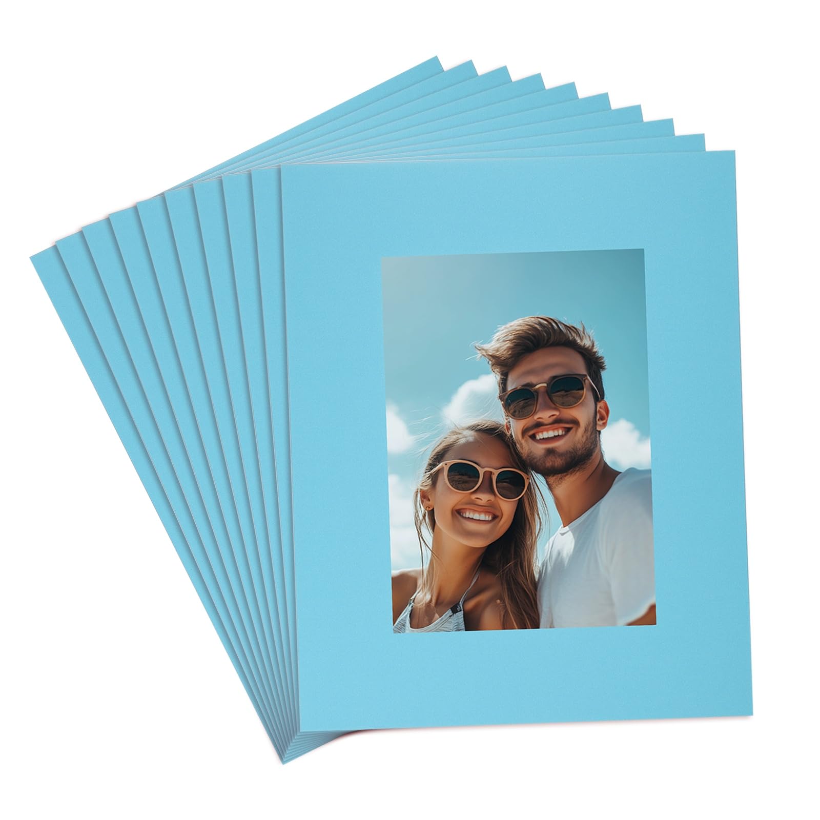 Alfombrillas para fotos uxcell 8x10 con núcleo blanco y paspartú azul cielo de 10 piezas