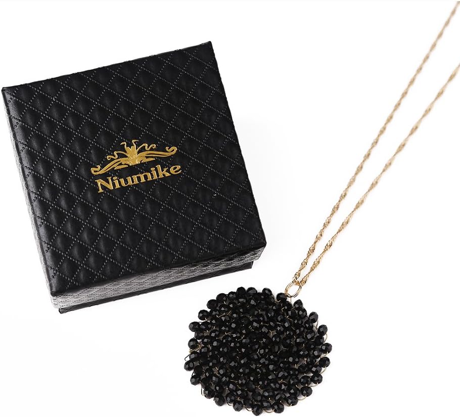 Niumike Handmade Crystal Circle Pendant Necklace for Women Disc Long Statement Necklaces with Box - Image 5