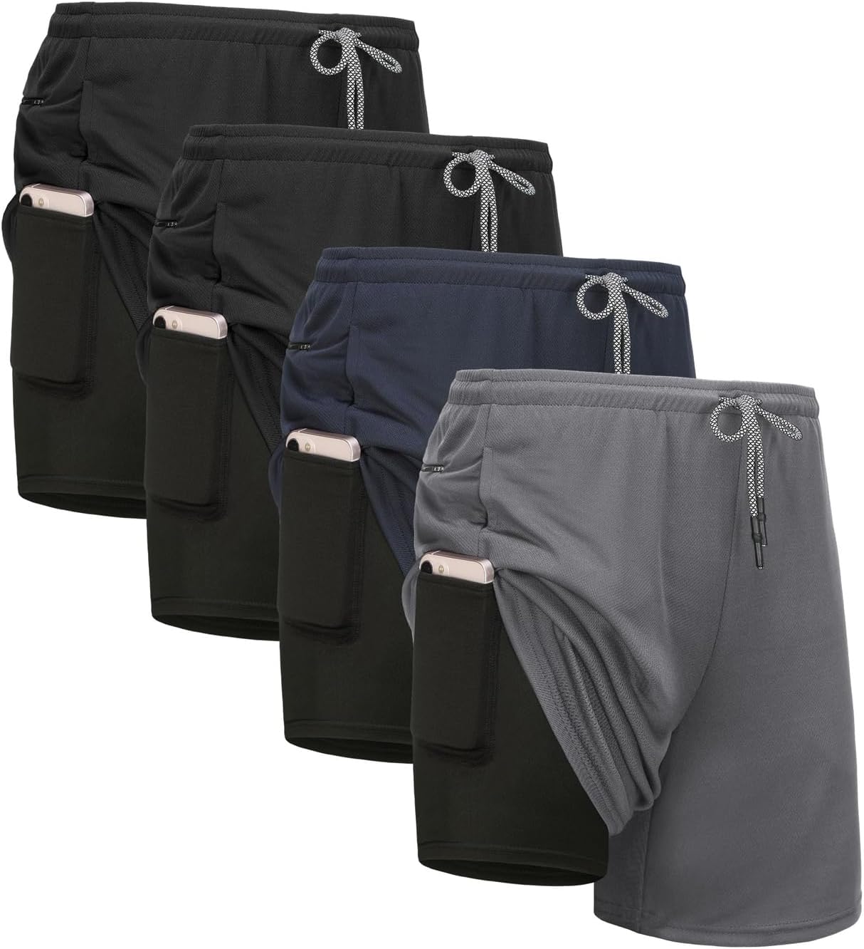 Athletic Shorts for Men 4 Pack 2 in 1 Athletic Running Shorts Quick Dry Workout Gym Compression Shorts with Pockets