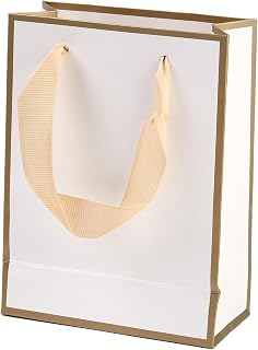 10 Pcs Rectangle Paper Bags with Ribbon Handles White Reusable Paper Gift Bags for Birthday, Wedding, Bridal Shower