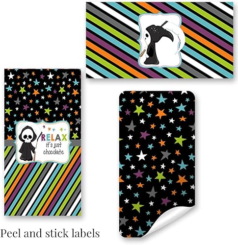 Miniatura 7 de AmandaCreation - Divertidas etiquetas adhesivas con temática de Halloween para barra de caramelo de chocolate, 45 etiquetas envolventes de 1.4 x 2.6